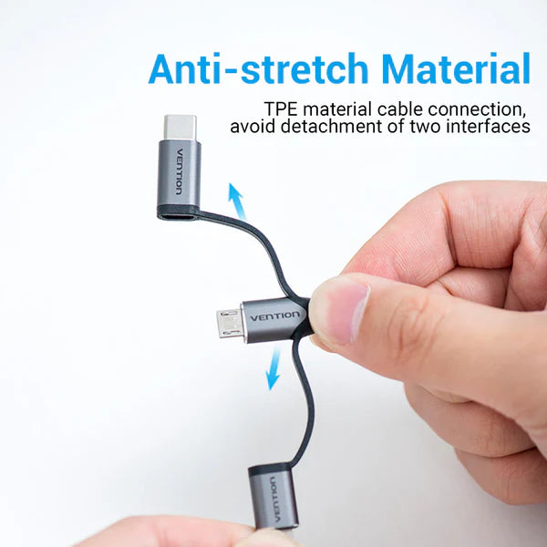 Vention Cable 3 en 1 USB-A Macho a Micro USB, USB C y Lightning 1.5m Negro