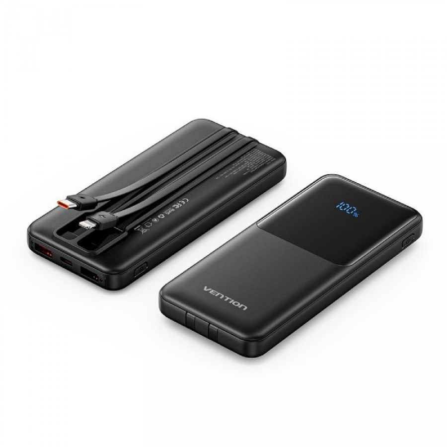 PowerBank VENTION FHOB0 10000mAh Carga Rapida 22.5W, USB-C, Micro-USB, Lightning, Negro