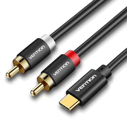 Cable de audio USB C a 2 RCA, cable Vention tipo C a RCA, cable 2RCA jack USB-C línea de audio, RCA a altavoz adaptador de cable para estéreo de coche, teléfono, tablet, cine en casa, amplificador, DVD, altavoz (3 m)