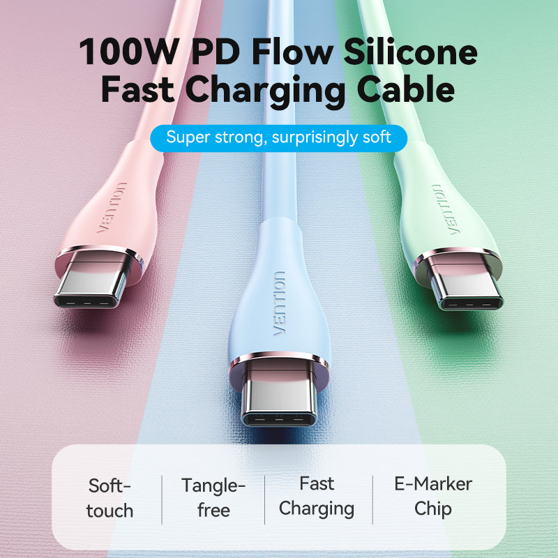 Vention Cable USB-C PD 100W Carga Rápida Silicon Verde