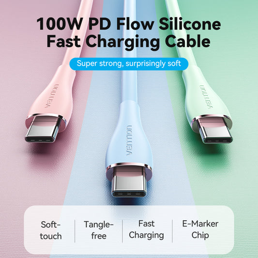 Vention Cable USB-C PD 100W Carga Rápida Silicon Verde