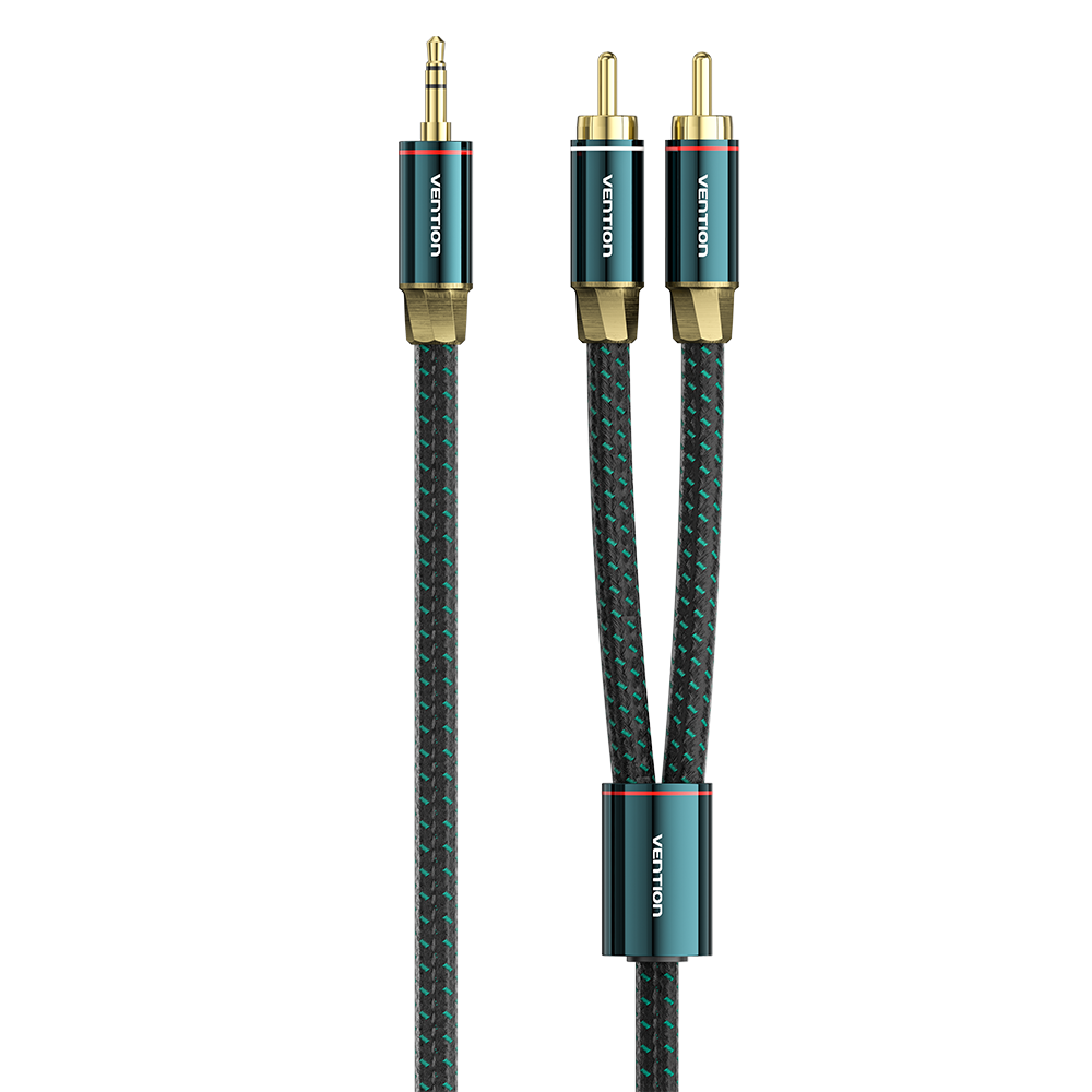 VENTION - Cable RCA a 3,5 mm 4N OFC HiFi 2 macho RCA a 3,5 mm macho Retro Aux Cable con cabeza de metal chapado en cobre y trenza de nailon, adaptador de audio estéreo doble blindado, cable Y para smartphone y portátil