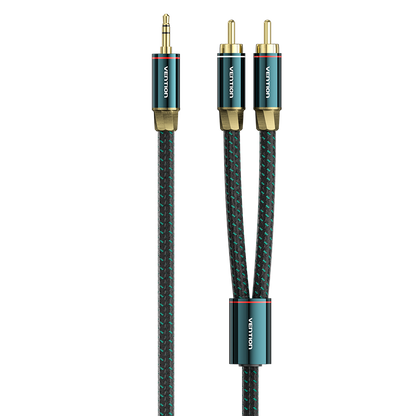 VENTION - Cable RCA a 3,5 mm 4N OFC HiFi 2 macho RCA a 3,5 mm macho Retro Aux Cable con cabeza de metal chapado en cobre y trenza de nailon, adaptador de audio estéreo doble blindado, cable Y para smartphone y portátil