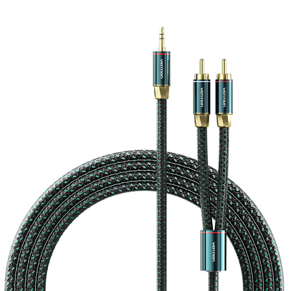 VENTION - Cable RCA a 3,5 mm 4N OFC HiFi 2 macho RCA a 3,5 mm macho Retro Aux Cable con cabeza de metal chapado en cobre y trenza de nailon, adaptador de audio estéreo doble blindado, cable Y para smartphone y portátil