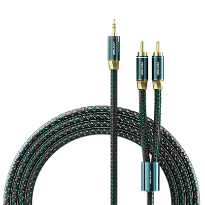 VENTION - Cable RCA a 3,5 mm 4N OFC HiFi 2 macho RCA a 3,5 mm macho Retro Aux Cable con cabeza de metal chapado en cobre y trenza de nailon, adaptador de audio estéreo doble blindado, cable Y para smartphone y portátil