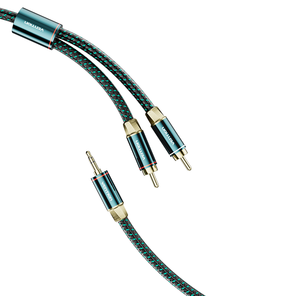 VENTION - Cable RCA a 3,5 mm 4N OFC HiFi 2 macho RCA a 3,5 mm macho Retro Aux Cable con cabeza de metal chapado en cobre y trenza de nailon, adaptador de audio estéreo doble blindado, cable Y para smartphone y portátil