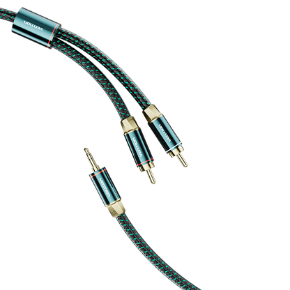 VENTION - Cable RCA a 3,5 mm 4N OFC HiFi 2 macho RCA a 3,5 mm macho Retro Aux Cable con cabeza de metal chapado en cobre y trenza de nailon, adaptador de audio estéreo doble blindado, cable Y para smartphone y portátil