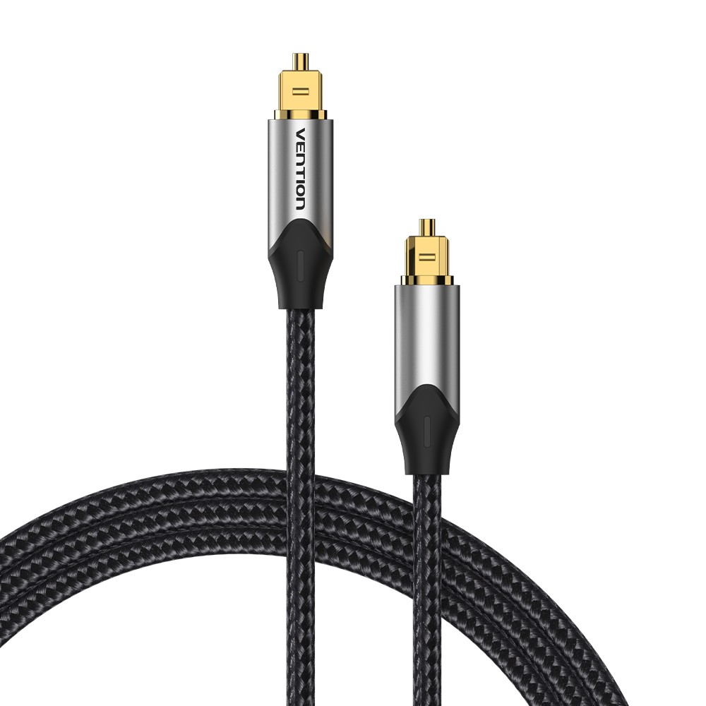 VENTION - Cable de audio óptico digital de 3.3 pies, fibra trenzada de nailon, carcasa de metal delgada, enchufe chapado en oro, cable de audio de fibra óptica Toslink para barra de sonido TV PS4