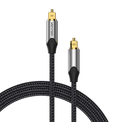 VENTION - Cable de audio óptico digital de 3.3 pies, fibra trenzada de nailon, carcasa de metal delgada, enchufe chapado en oro, cable de audio de fibra óptica Toslink para barra de sonido TV PS4