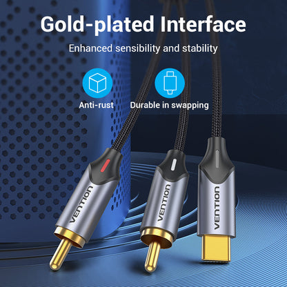 Cable de audio USB tipo C a 2 RCA, cable RCA tipo C a 2 RCA Jack, línea de audio USB-C para Xiaomi, LG, teatro en casa, amplificador, DVD, altavoz (1 metro)