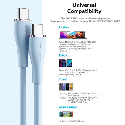 Vention Cable USB-C PD 100W Carga Rápida Silicon Verde