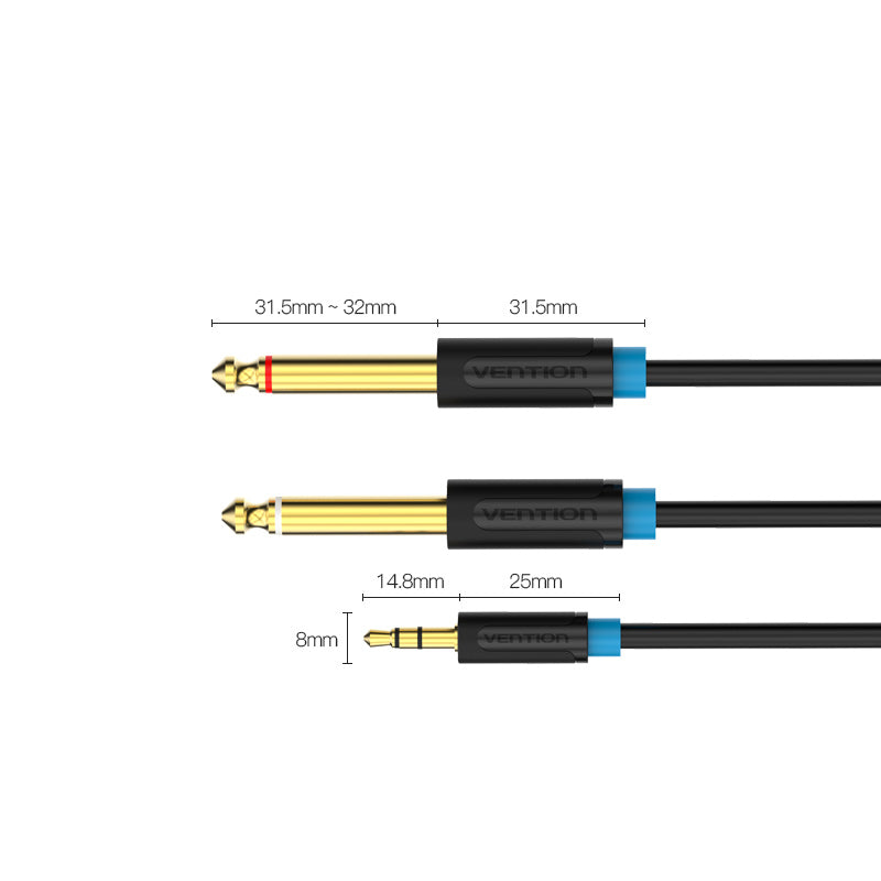 Vention Cable Audio Jack 3.5mm a 2 salidas 6.5mm, 2m, Negro