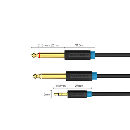 Vention Cable Audio Jack 3.5mm a 2 salidas 6.5mm, 2m, Negro