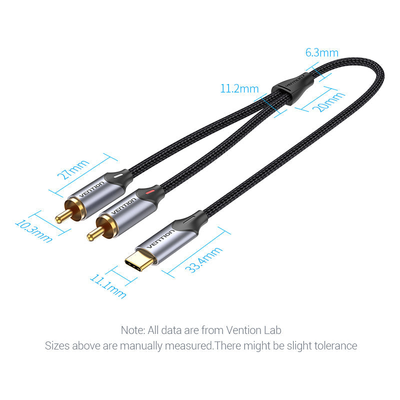 Cable de audio USB tipo C a 2 RCA, cable RCA tipo C a 2 RCA Jack, línea de audio USB-C para Xiaomi, LG, teatro en casa, amplificador, DVD, altavoz (1 metro)