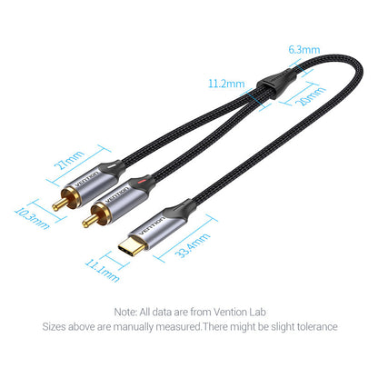 Cable de audio USB tipo C a 2 RCA, cable RCA tipo C a 2 RCA Jack, línea de audio USB-C para Xiaomi, LG, teatro en casa, amplificador, DVD, altavoz (1 metro)