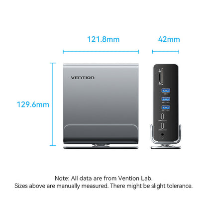 Vention Estación de Acoplamiento USB C 16 en 1 Monitor Dual para MacBook Pro de 16 pulgadas/14 pulgadas/13 Pulgadas MacBook Air con Doble HDMI 4K 60Hz, DP, USB de 10 Gbps, RJ45, Audio, SD/TF, PD100W