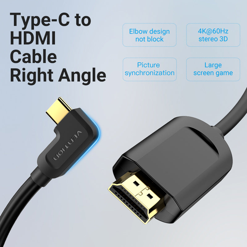 VENTION Cable USB C a HDMI 4K 60Hz ángulo recto USB-C 5FT [alta velocidad] Cable USB tipo C a HDMI para oficina en casa Thunderbolt 3 4 compatible con MacBook Pro/Air iMac Nuevo iPad Galaxy S21 S20 XPS 17