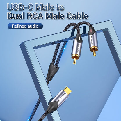 Cable de audio USB tipo C a 2 RCA, cable RCA tipo C a 2 RCA Jack, línea de audio USB-C para Xiaomi, LG, teatro en casa, amplificador, DVD, altavoz (1 metro)