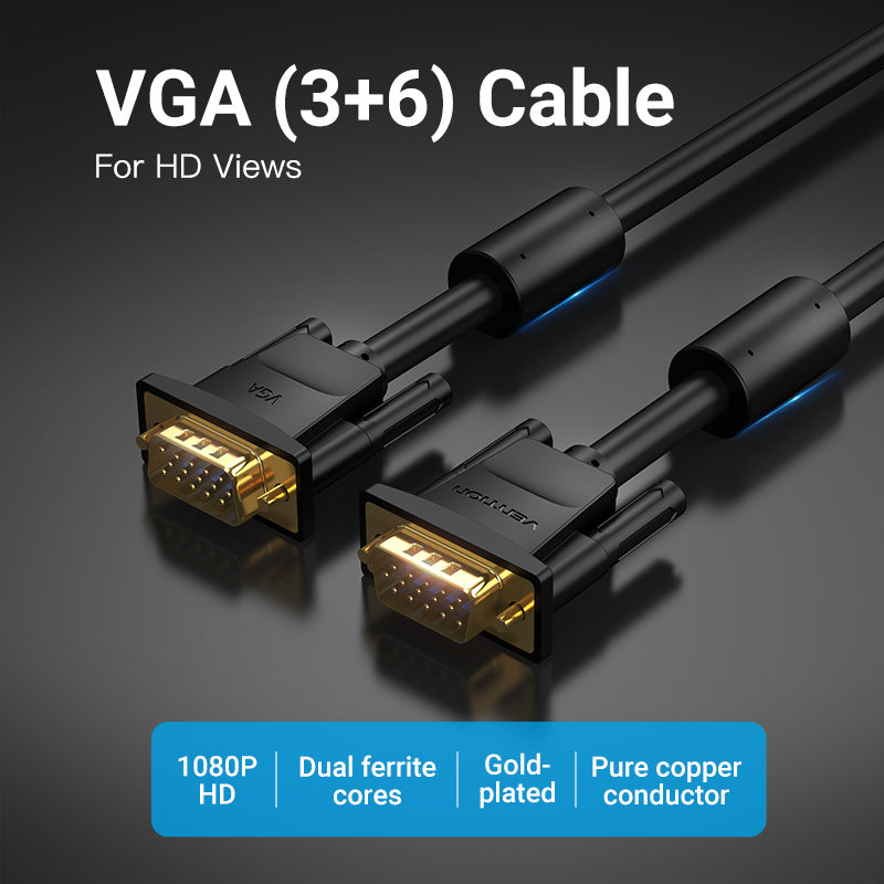 Vention Cable VGA(3+6) Macho-Macho con nucleo de ferrita 1m negro
