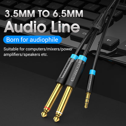 Vention Cable Audio Jack 3.5mm a 2 salidas 6.5mm, 2m, Negro