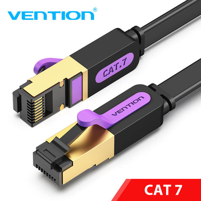 Vention - Cable Ethernet Cat7 de 30 pies, cable plano FTP de alta velocidad (Cat7) con conectores RJ45 chapados en oro, cable LAN para router, móodo, PC, portátil (10 m)