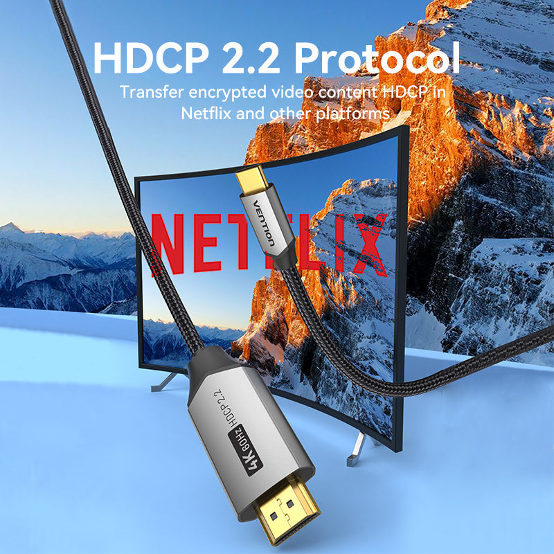 VENTION Cable USB C a HDMI de 6.5 pies 4K a 60Hz, cable USB tipo C a HDMI, cable trenzado Thunderbolt 3 HDCP 2.2 compatible con iPad MacBook Pro/Air iMac Galaxy S20 S10 Surface Book 2 TV y más