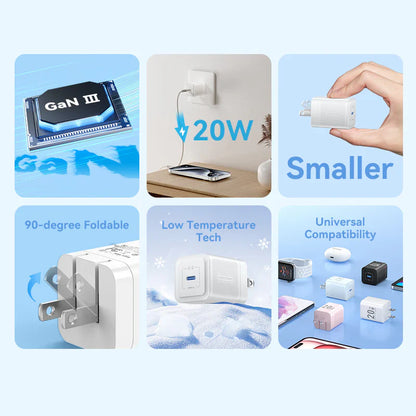 Vention Cargador Pared USB-C GaN 20W Blanco