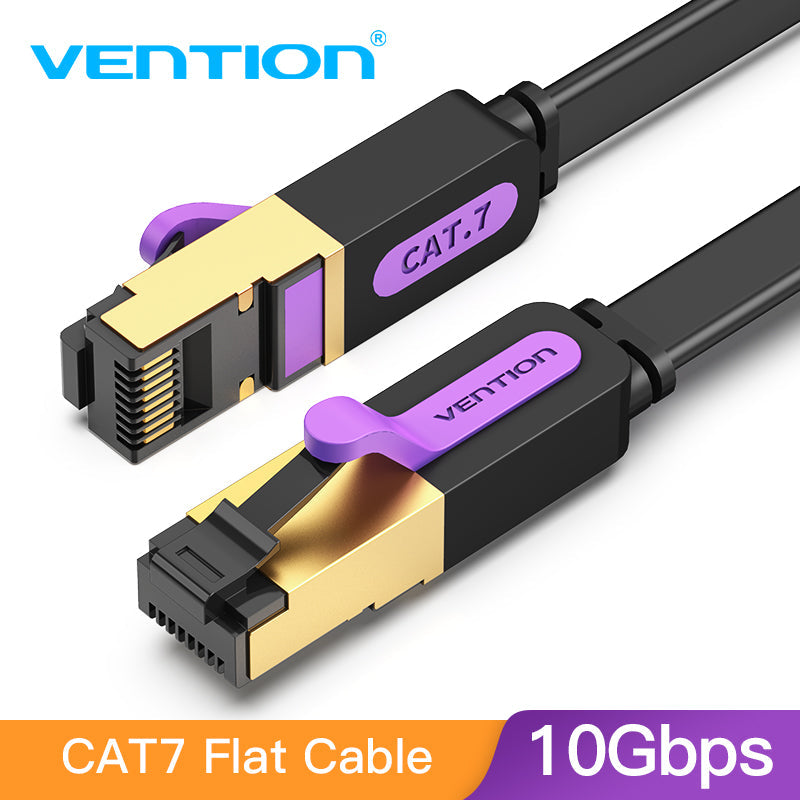 Vention - Cable Ethernet Cat7 de 30 pies, cable plano FTP de alta velocidad (Cat7) con conectores RJ45 chapados en oro, cable LAN para router, móodo, PC, portátil (10 m)