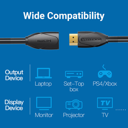 VENTION - Cable de extensión HDMI de alta velocidad 4K HDMI macho a hembra 4K a 30Hz retorno de audio compatible con Xbox One S 360, PS4, Apple TV, reproductor de Blu Ray, Wii U, etc. (10 pies)