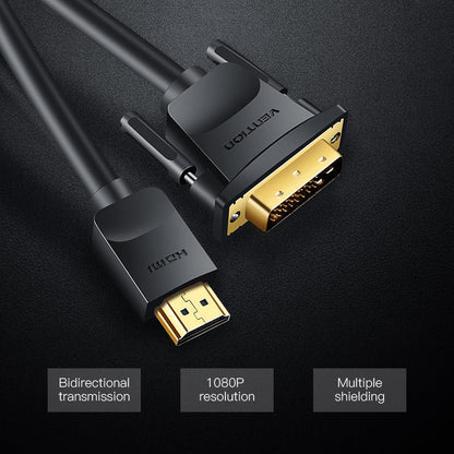 VENTION Cable HDMI a DVI, Bi Directional DVI-D 24+1 macho a HDMI macho adaptador de alta velocidad compatible con 1080P Full HD compatible con Raspberry Pi, Roku, Xbox One, computadora portátil, etc. (5 m)