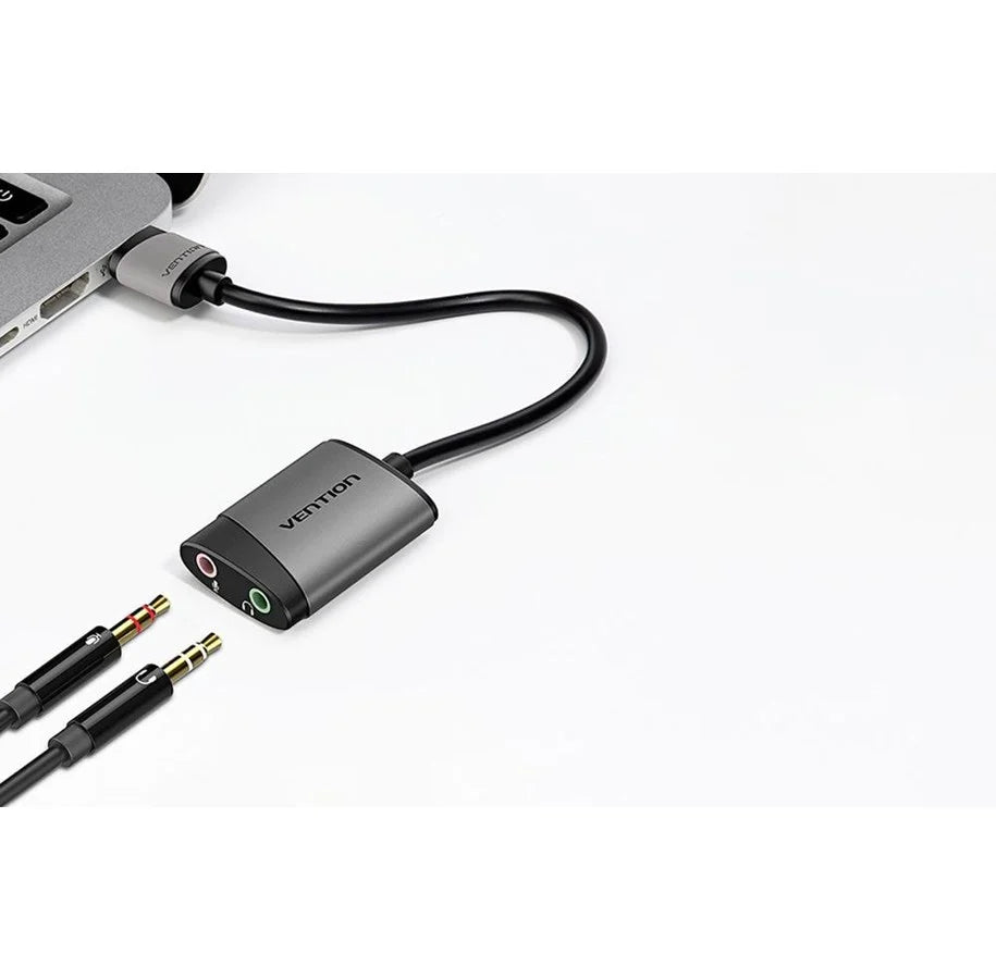 Vention Tarjeta Sonido Externa USB, USB 2.0 a 2x3.5mm Aux, Microfono, Altavoces, 0.15m