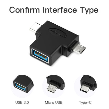 Vention Adaptador OTG, USB Tipo C y Micro USB a USB-A Hembra, 2 en 1