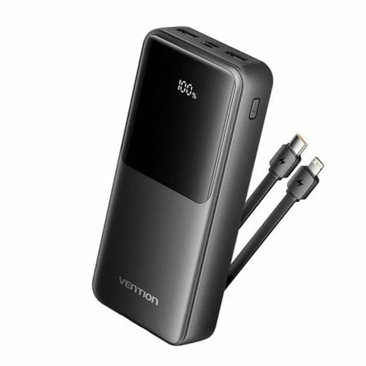 PowerBank 20000mAh Negro, Carga Rapida, 4 Puertos USB A, Micro USB, USB C, Lightning, Pantalla LED, Ideal para Viajes