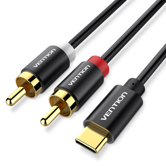 Cable de audio USB C a 2 RCA, cable Vention tipo C a RCA, cable 2RCA jack USB-C línea de audio, RCA a altavoz adaptador de cable para estéreo de coche, teléfono, tablet, cine en casa, amplificador, DVD, altavoz (3 m)