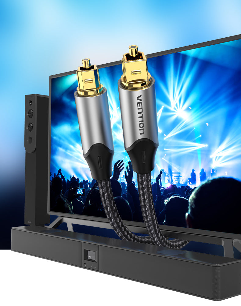 VENTION - Cable de audio óptico digital de 3.3 pies, fibra trenzada de nailon, carcasa de metal delgada, enchufe chapado en oro, cable de audio de fibra óptica Toslink para barra de sonido TV PS4