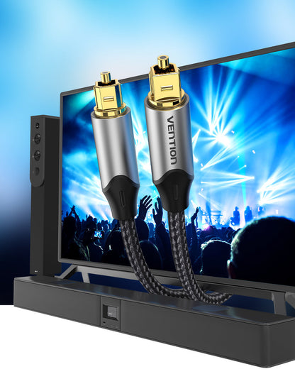 VENTION - Cable de audio óptico digital de 3.3 pies, fibra trenzada de nailon, carcasa de metal delgada, enchufe chapado en oro, cable de audio de fibra óptica Toslink para barra de sonido TV PS4