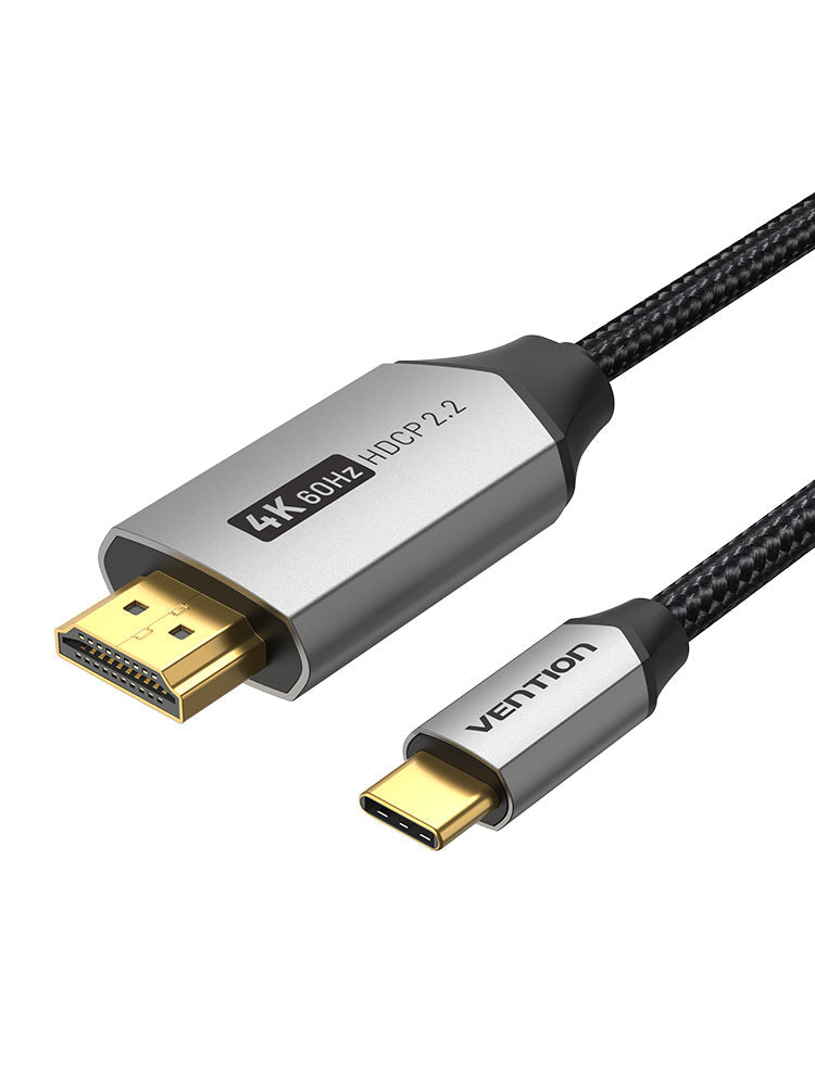 VENTION Cable USB C a HDMI de 6.5 pies 4K a 60Hz, cable USB tipo C a HDMI, cable trenzado Thunderbolt 3 HDCP 2.2 compatible con iPad MacBook Pro/Air iMac Galaxy S20 S10 Surface Book 2 TV y más