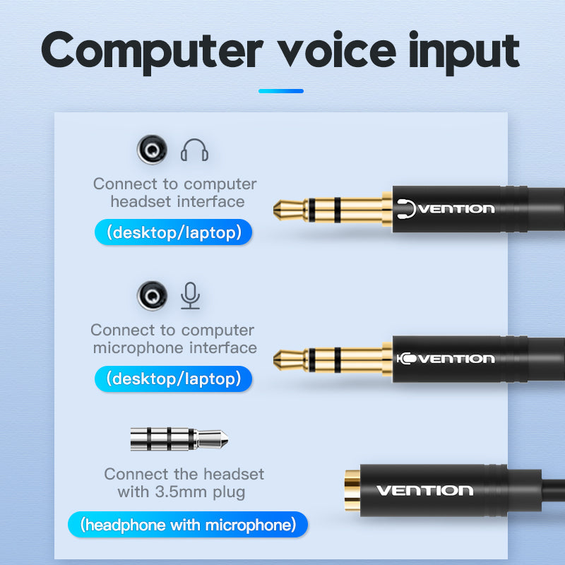 Vention Cable Audio Auxiliar 3.5mm Hembra - 2x3.5mm Macho, 0.3m