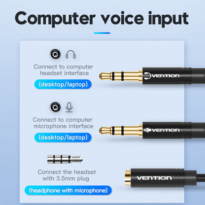 Vention Cable Audio Auxiliar 3.5mm Hembra - 2x3.5mm Macho, 0.3m