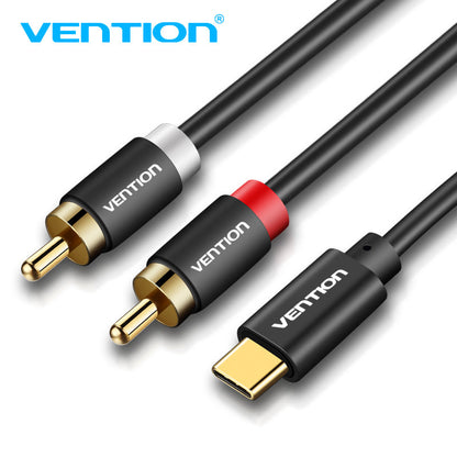 Cable de audio USB C a 2 RCA, cable Vention tipo C a RCA, cable 2RCA jack USB-C línea de audio, RCA a altavoz adaptador de cable para estéreo de coche, teléfono, tablet, cine en casa, amplificador, DVD, altavoz (3 m)
