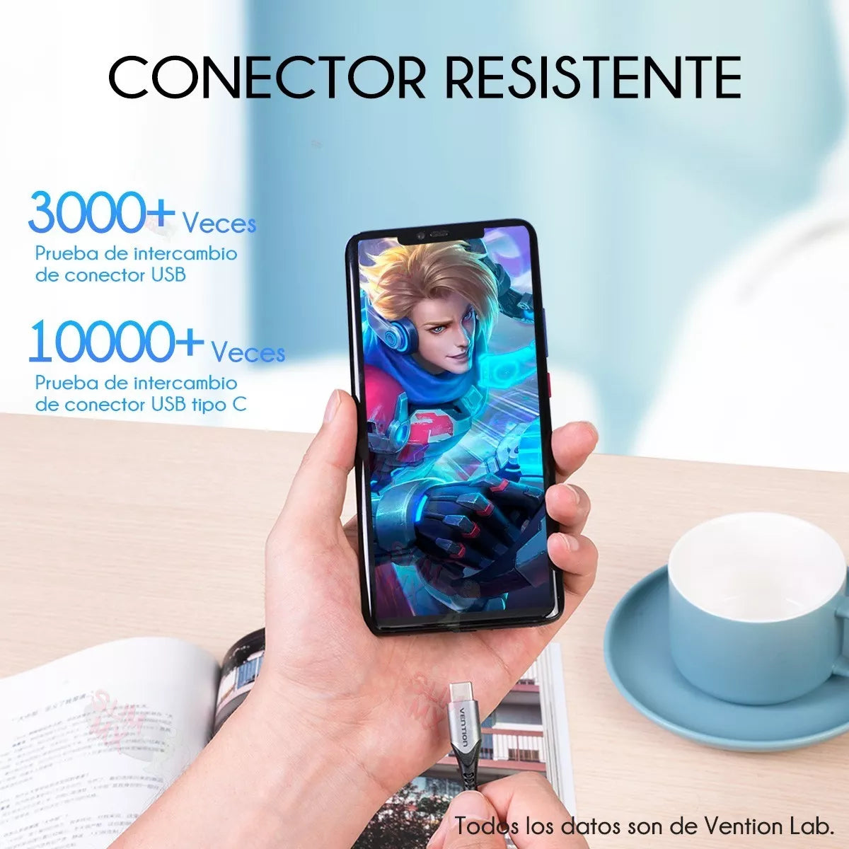 Vention Cable USB C Macho- USB C Macho Algodón Trenzado 1m