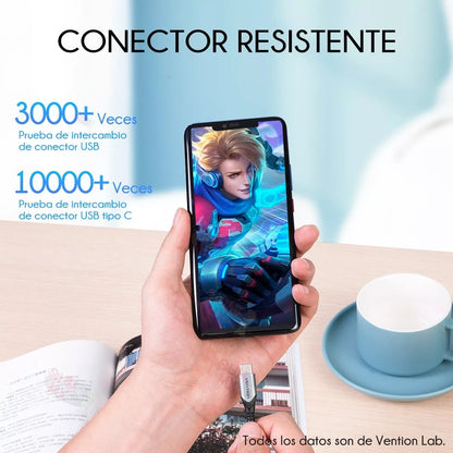 Vention Cable USB C Macho- USB C Macho Algodón Trenzado 1m