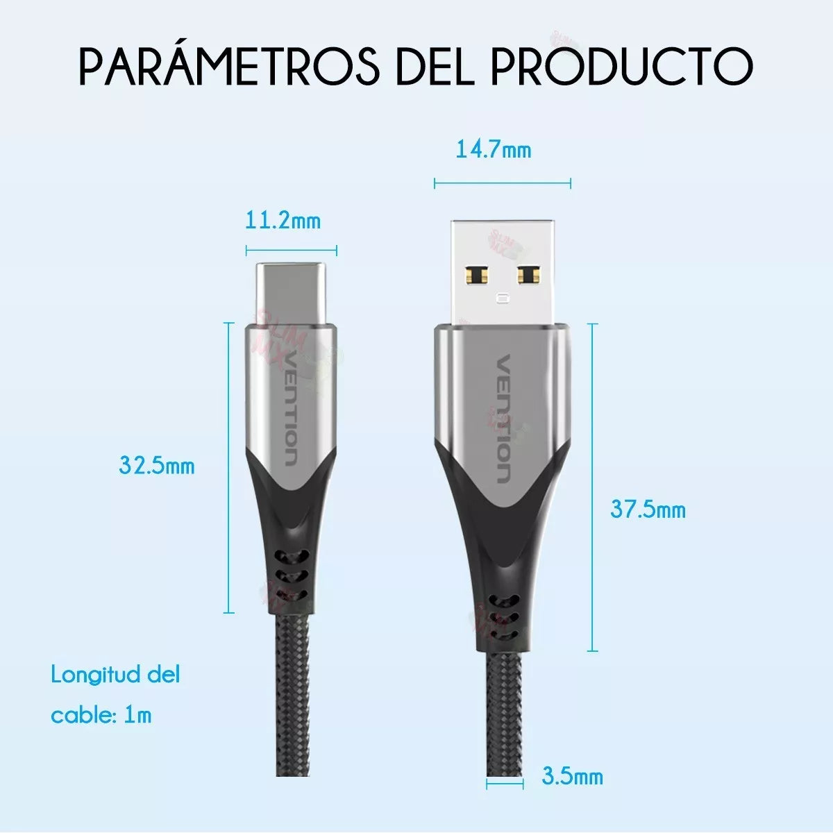 Vention Cable USB C Macho- USB C Macho Algodón Trenzado 1m