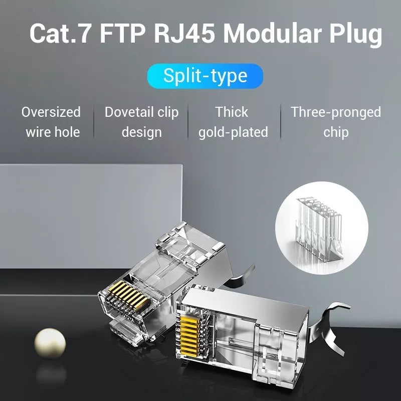 Ficha Red Plug Rj45 Cat7 Modular Ftp Metal X10 Vention