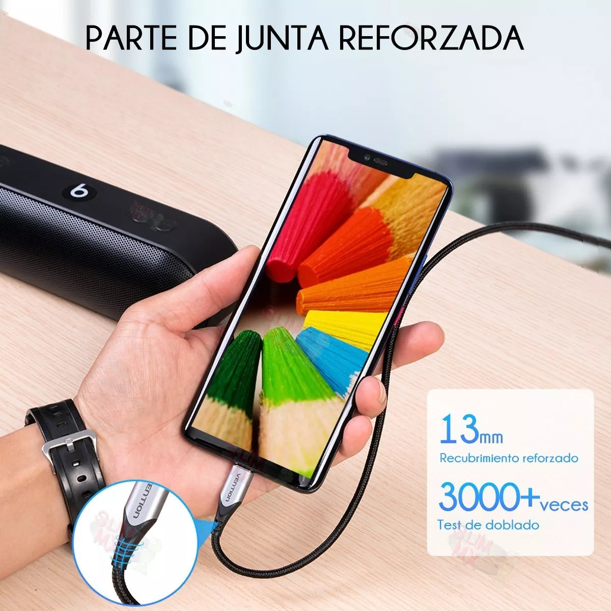 Vention Cable USB C Macho- USB C Macho Algodón Trenzado 1m