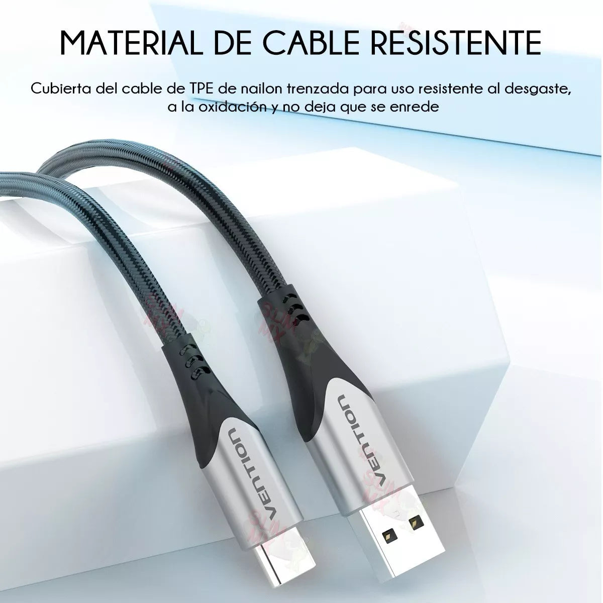 Vention Cable USB C Macho- USB C Macho Algodón Trenzado 1m