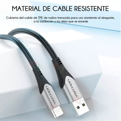 Vention Cable USB C Macho- USB C Macho Algodón Trenzado 1m