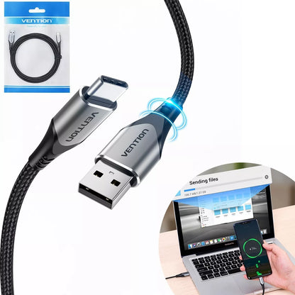 Vention Cable USB C Macho- USB C Macho Algodón Trenzado 1m