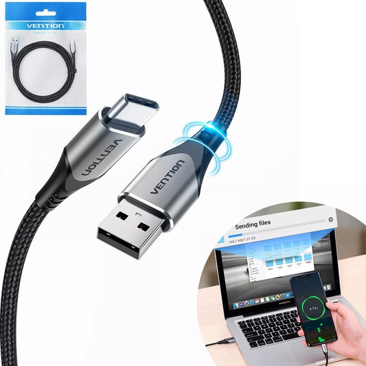 Vention Cable USB C Macho- USB C Macho Algodón Trenzado 1m