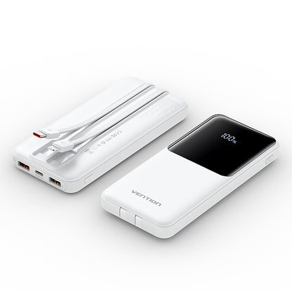 Vention Powerbank 10000MhA Micro-USB + USB-C+A+A Con Cable Integrado USB-C y Lightning 22.5W Pantalla Led- Blanco